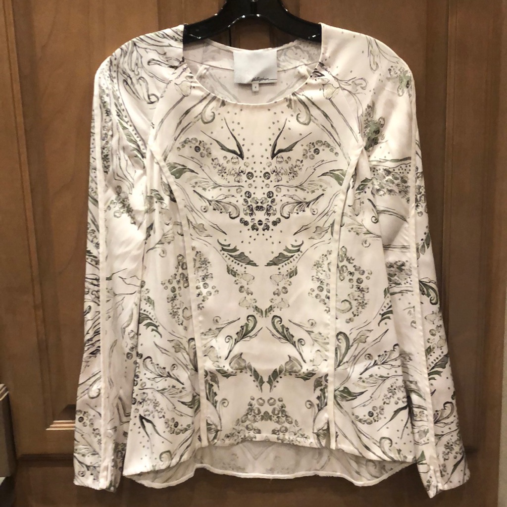 New 3.1 Phillip Lim Foliage Leaves Abstract Whimsical Structured Silk Blouse